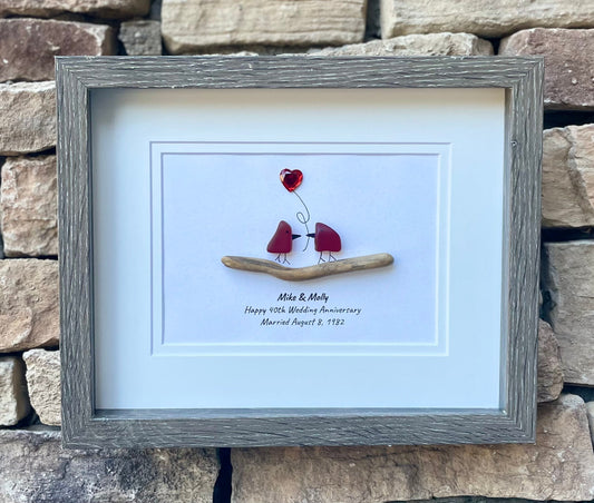 40th “Ruby” Wedding Anniversary Personalized Sea Glass Art, 8x10" Framed Handmade Artwork, Anniversary Gift, Wife, Husband, Parents, Friend