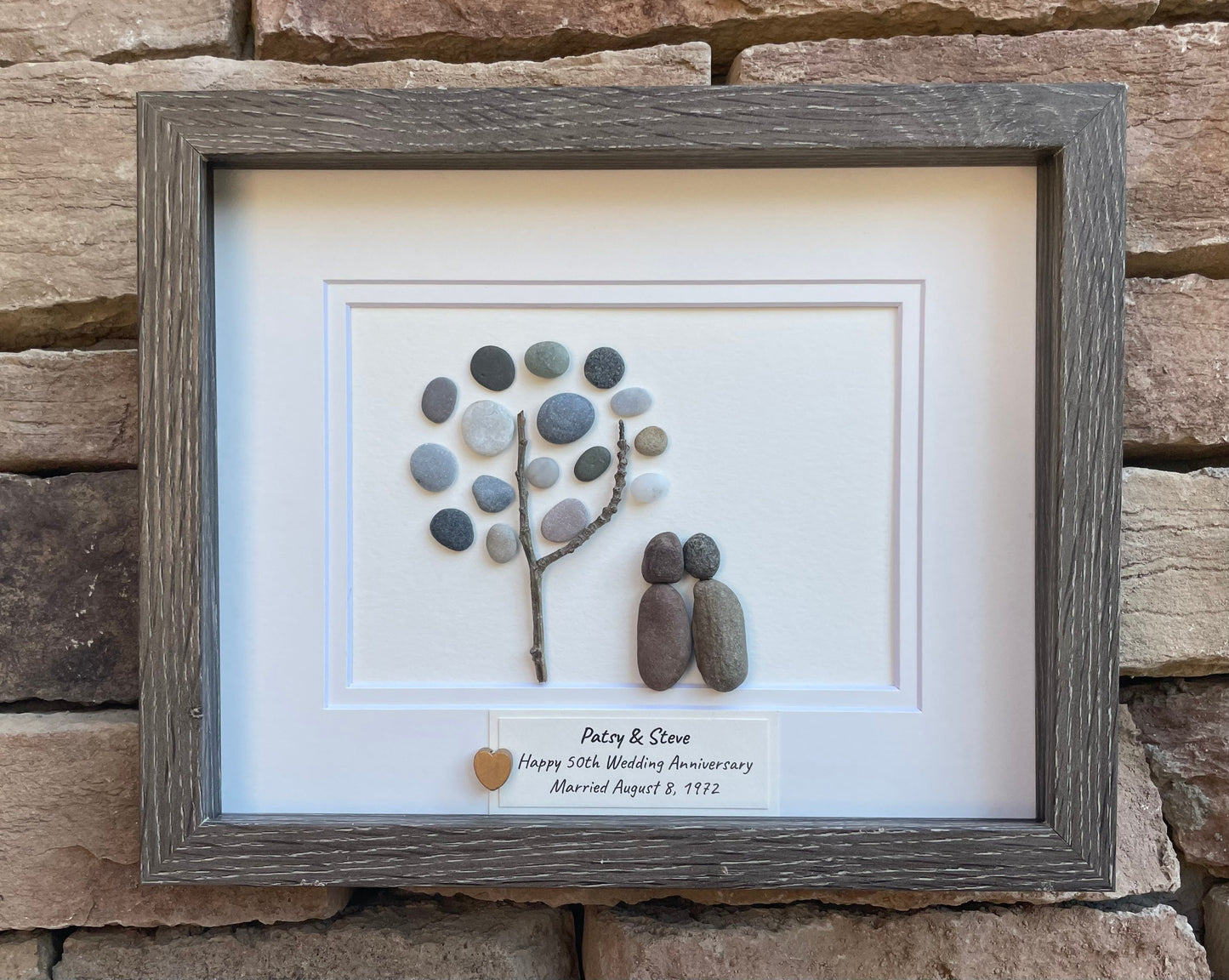 50th Wedding Anniversary Personalized Gift, Golden Wedding Anniversary Framed Pebble Art, Gift for Parents, Wife, Husband