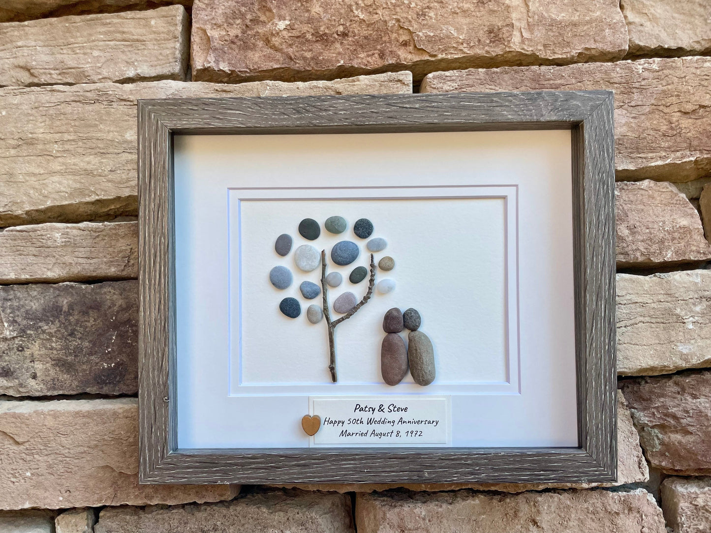 50th Wedding Anniversary Personalized Gift, Golden Wedding Anniversary Framed Pebble Art, Gift for Parents, Wife, Husband