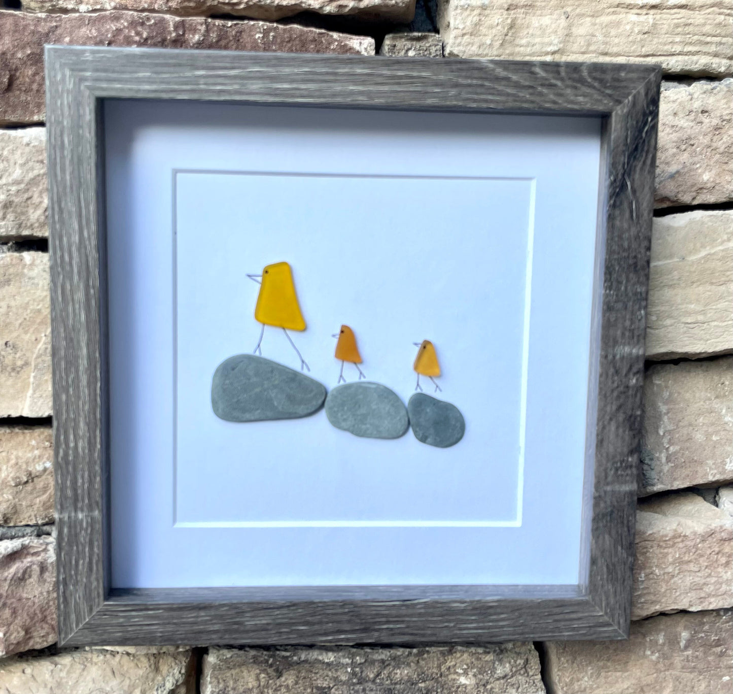 3 Little Ducks Sea Glass Art, Mama duck and her ducklings, Framed Original Handmade Artwork, Minimalist Beach Decor