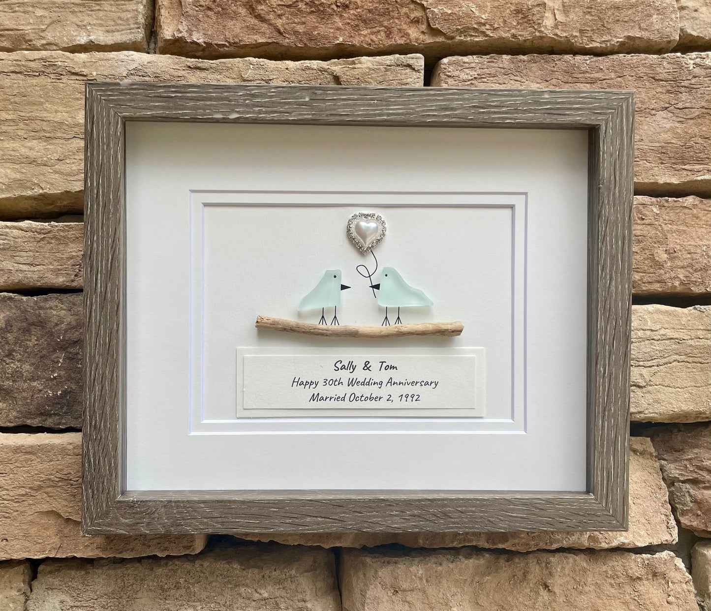 30th Pearl Wedding Anniversary Personalized Gift, 8 x 10” Framed Handmade Gift for Parents, Wife, Husband, Friends, Couple