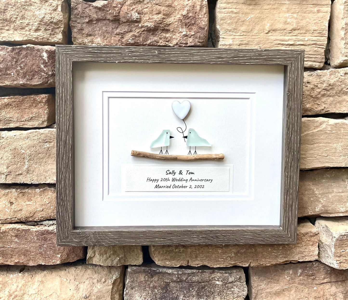 20th Wedding Anniversary Personalized Gift, China Anniversary Art, Anniversary Gift for Wife, Husband, Parents, Friends, Sea Glass Art