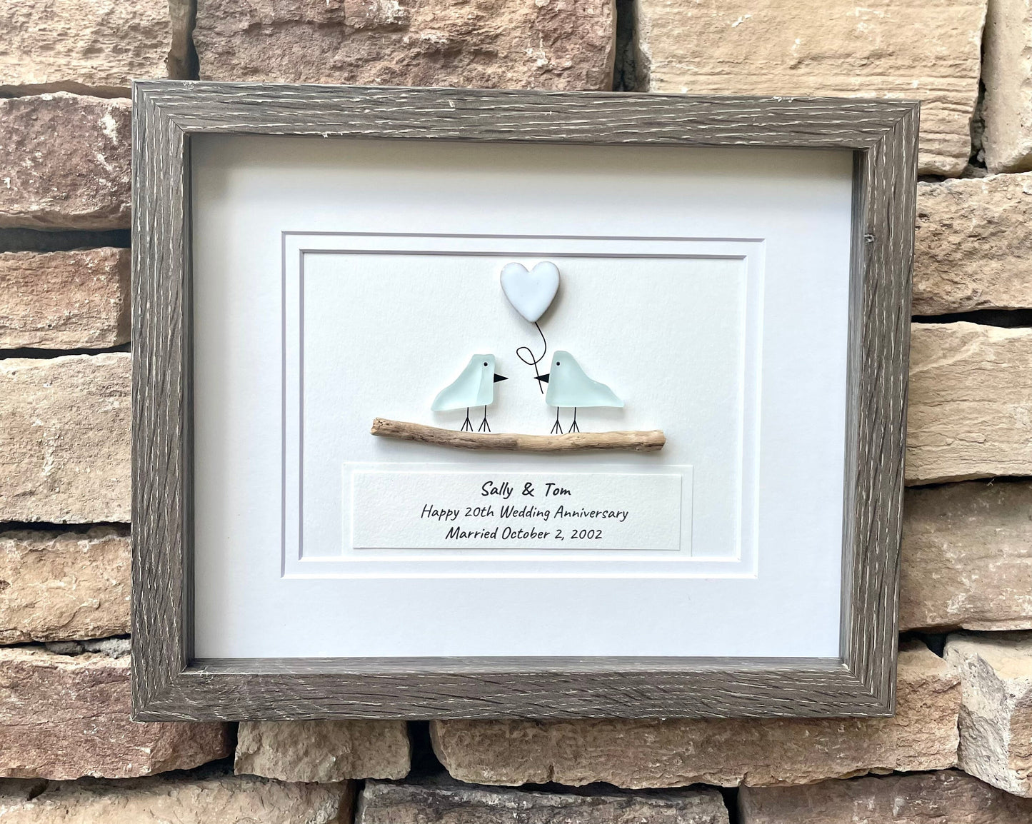 20th Wedding Anniversary Personalized Gift, China Anniversary Art, Anniversary Gift for Wife, Husband, Parents, Friends, Sea Glass Art