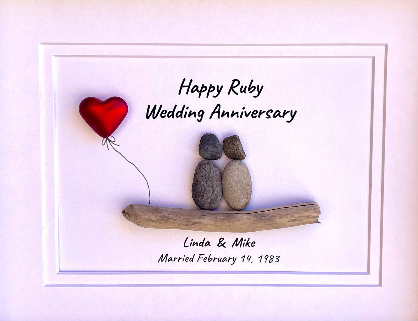 40th Wedding Anniversary Personalized Pebble Art, 8x10 Framed Handmade Ruby Anniversary Gift for Parents, Friends, Spouse