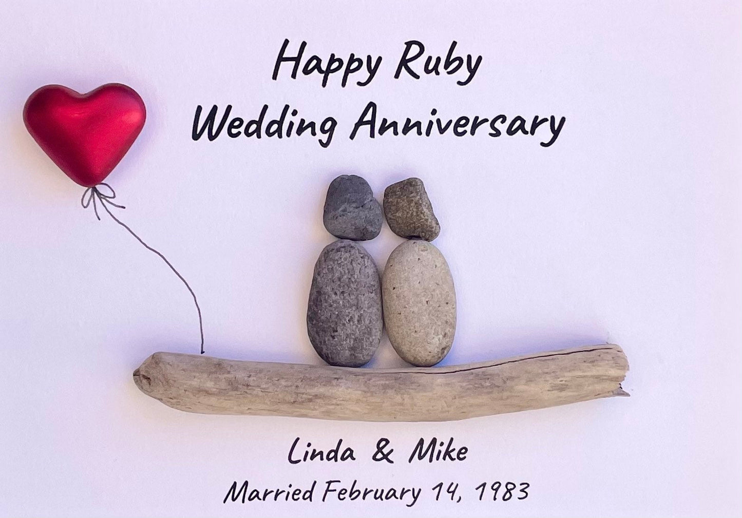 40th Wedding Anniversary Personalized Pebble Art, 8x10 Framed Handmade Ruby Anniversary Gift for Parents, Friends, Spouse