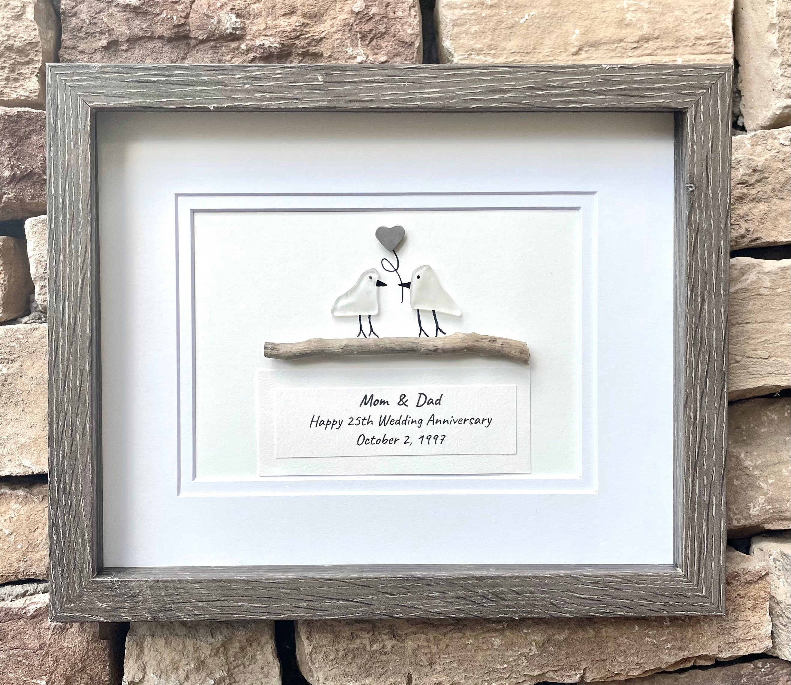 Silver Wedding Anniversary Gift, 25th Anniversary selling Gift, Silver Anniversary Frame, Wedding Gifts, Silver Anniversary Pebble Art Picture