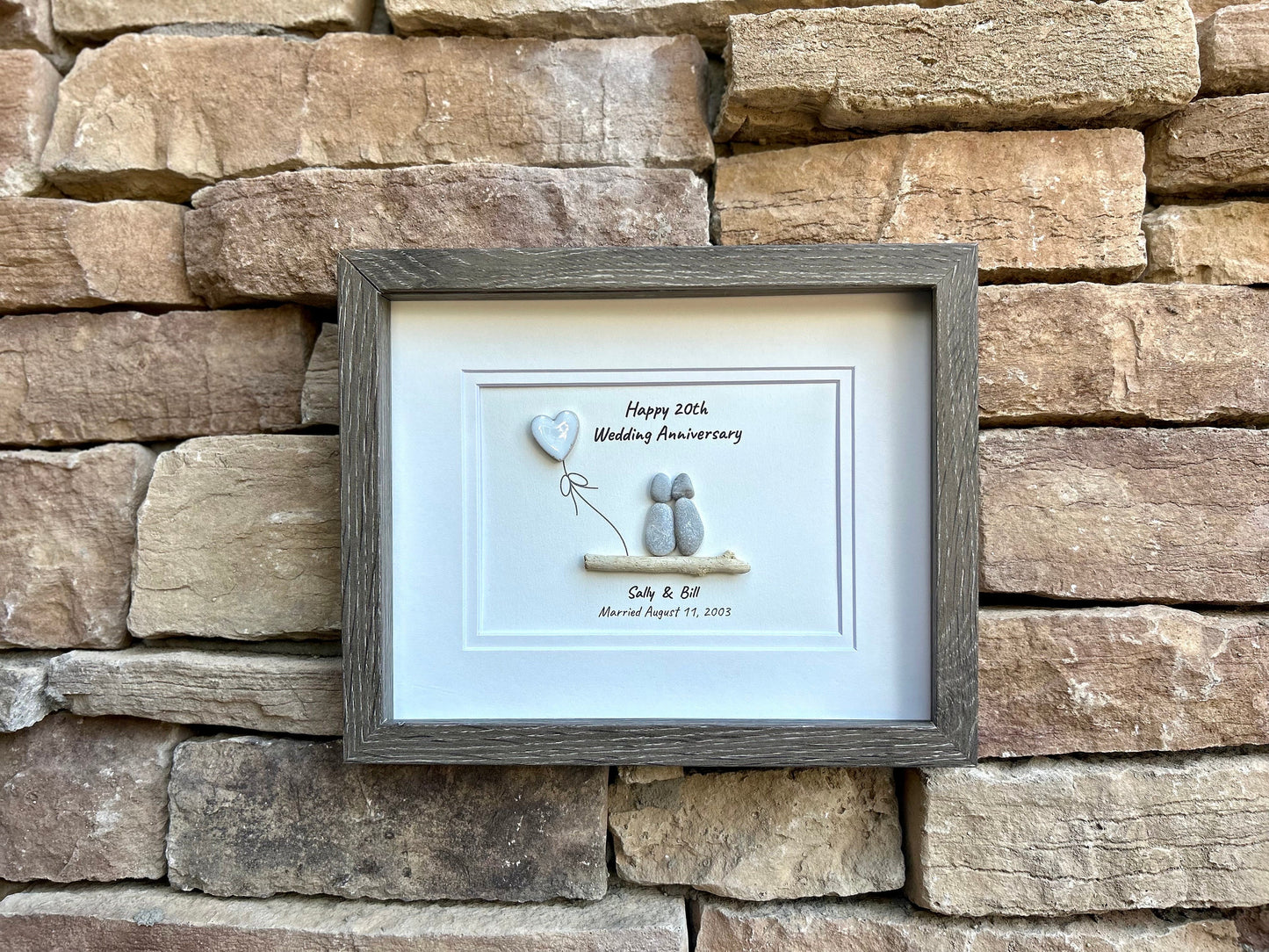 20th Wedding Anniversary Personalized Gift Featuring China Heart, 8x10" Framed Pebble Art Gift for Husband, Wife, Parents, Friends