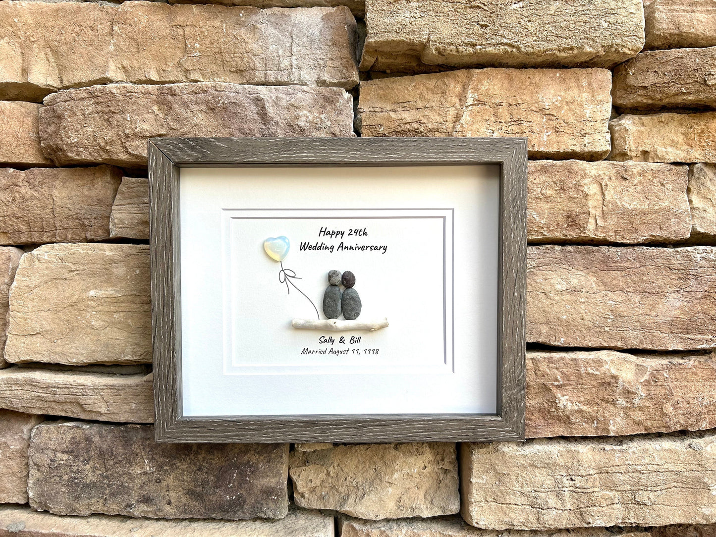 24th Opal Wedding Anniversary Personalized Gift, 8 x 10” Custom Pebble Art Gift for Parents, Wife, Husband, Friends