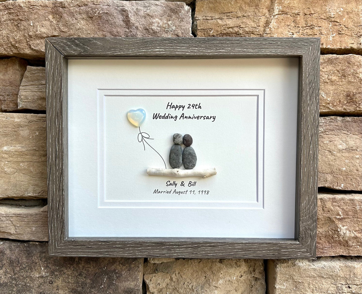 24th Opal Wedding Anniversary Personalized Gift, 8 x 10” Custom Pebble Art Gift for Parents, Wife, Husband, Friends