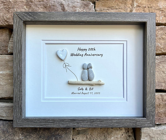 20th Wedding Anniversary Personalized Gift Featuring China Heart, 8x10" Framed Pebble Art Gift for Husband, Wife, Parents, Friends