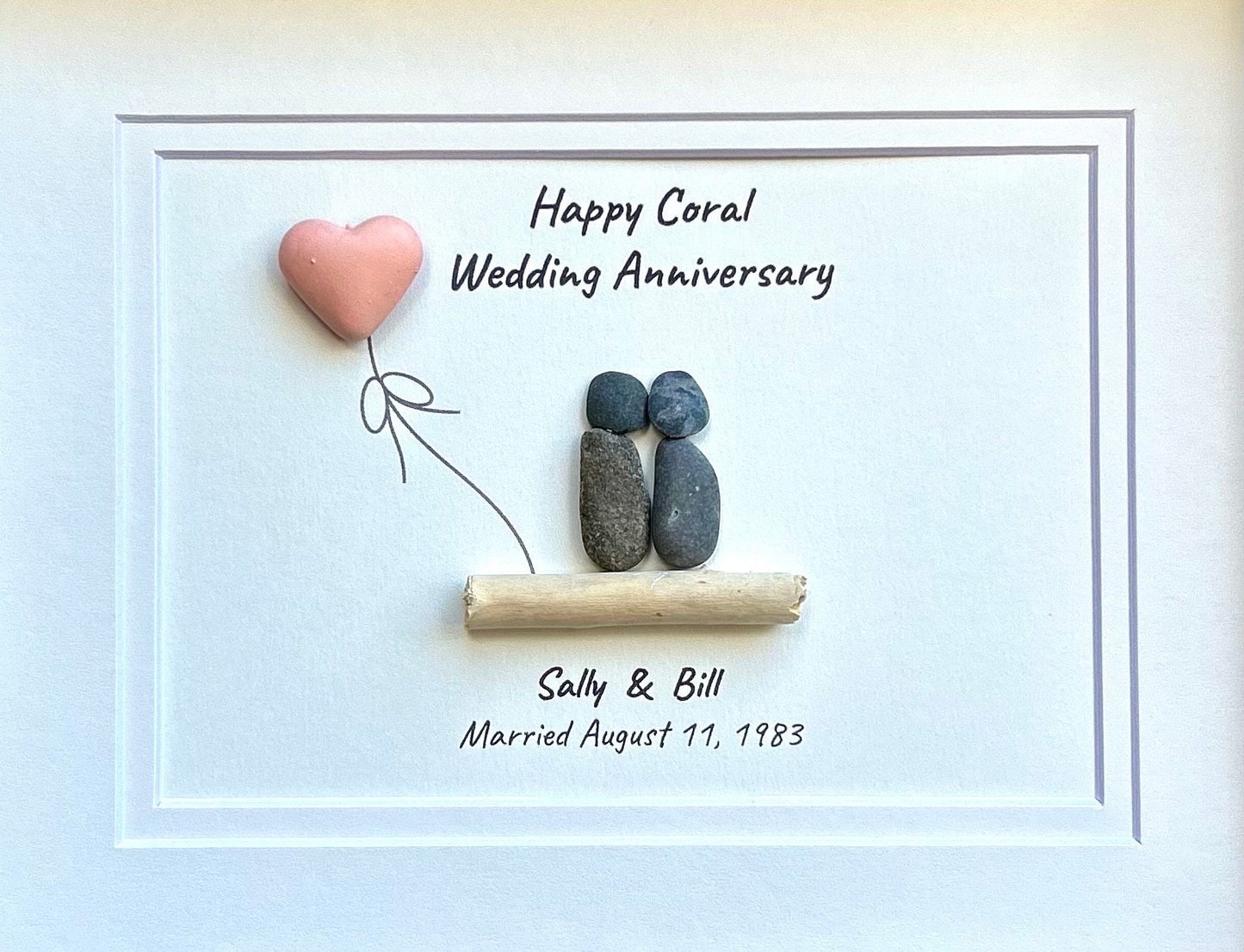 35th Coral Wedding Anniversary Personalized Gift, Custom Framed Anniversary Pebble Art, Anniversary Gift for Wife, Husband, Parents,