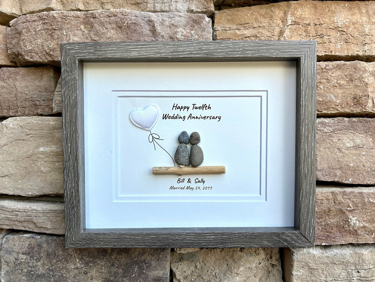 12th Silk Wedding Anniversary Personalized Gift, 8x10” Twelfth Anniversary Pebble Art, Satin Anniversary Gift for Wife, Husband, Friends