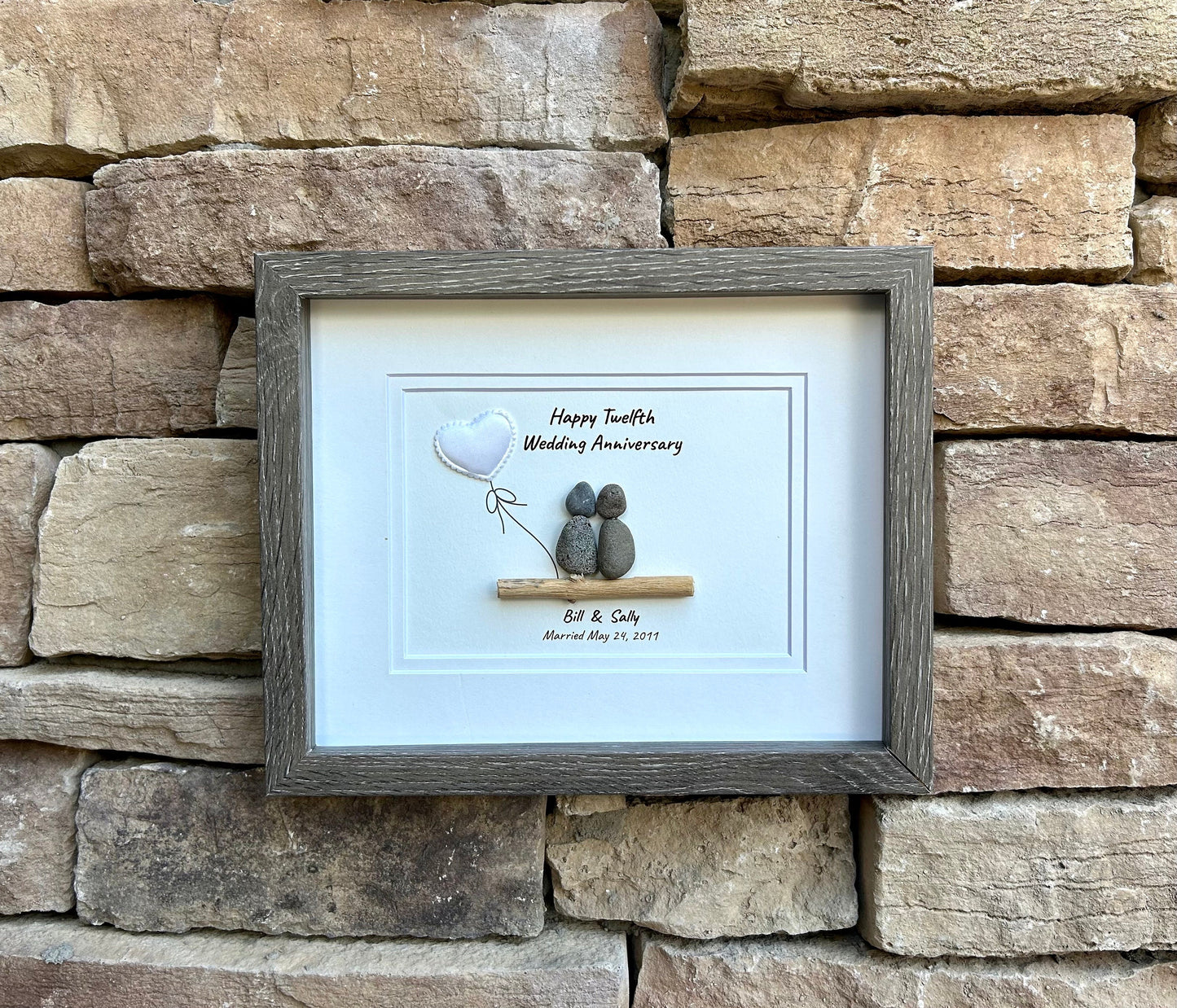 12th Silk Wedding Anniversary Personalized Gift, 8x10” Twelfth Anniversary Pebble Art, Satin Anniversary Gift for Wife, Husband, Friends