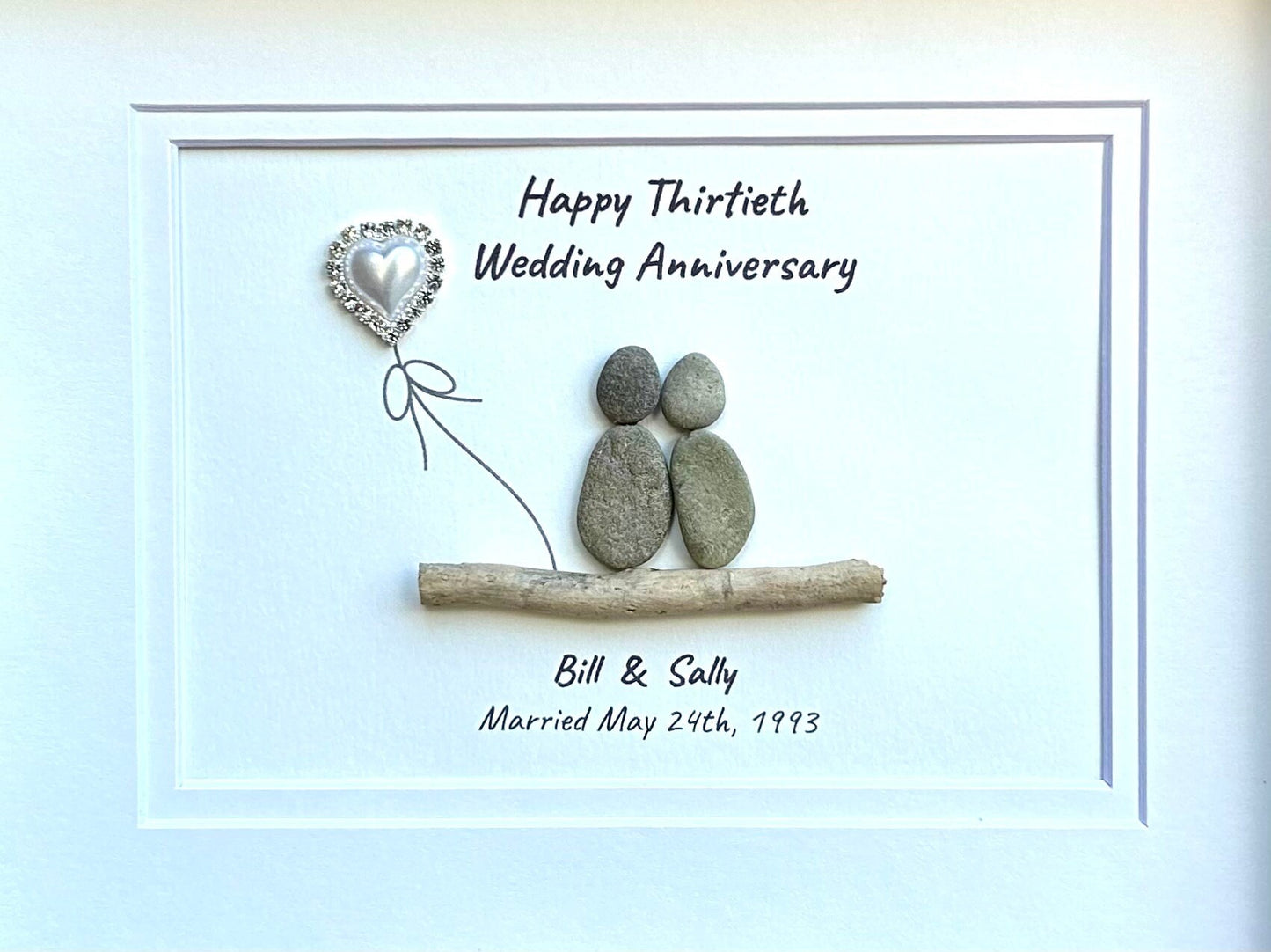 30th “Pearl” Wedding Anniversary Personalized Gift, 8 x 10” Framed Pebble Art, Anniversary Gift - Parents, Wife, Husband, Friends, Sea Glass