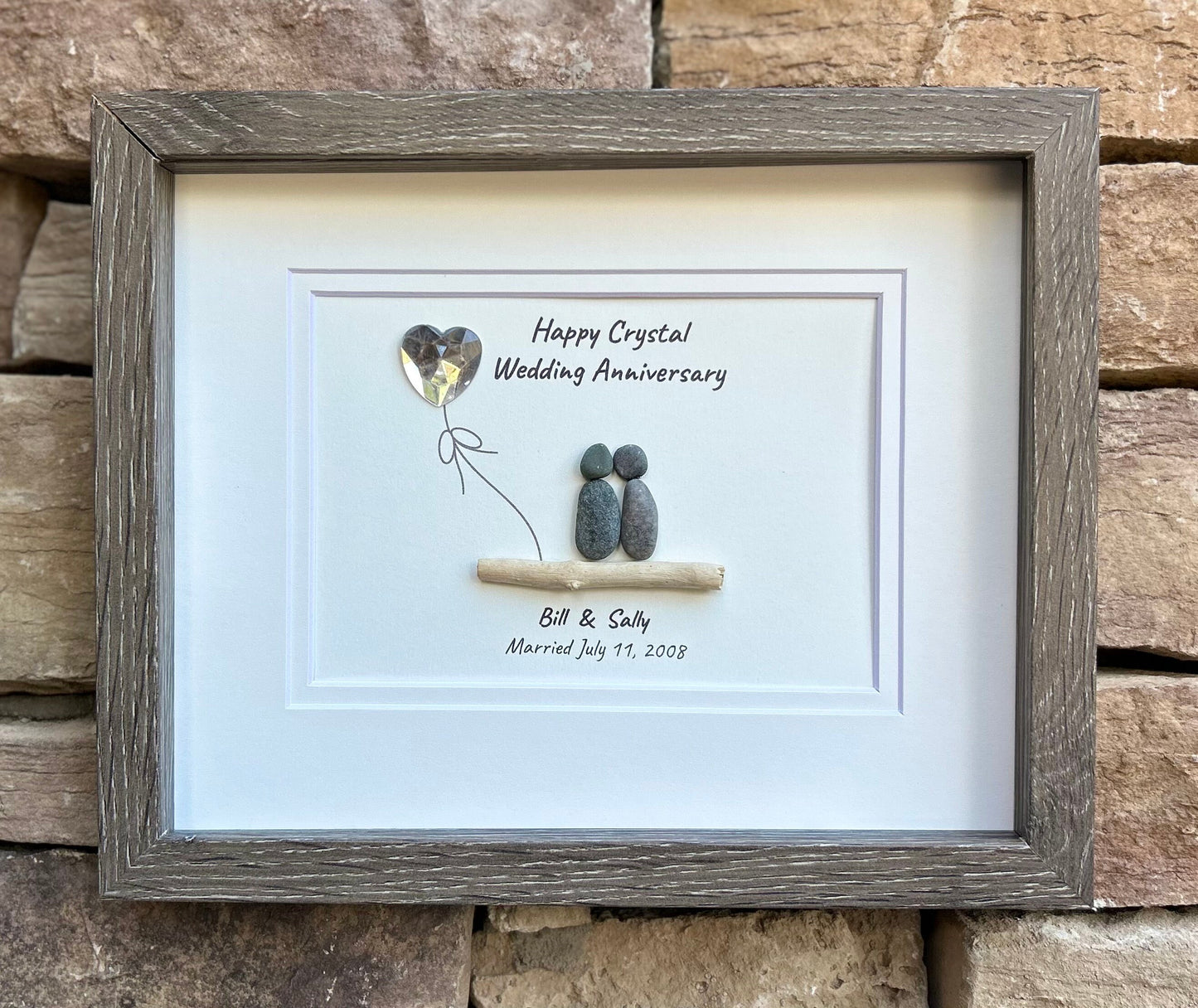 15th Wedding Anniversary Personalized Gift, Crystal Anniversary Pebble Art, 8x10 Framed Anniversary Gift for Wife, Husband, Parents