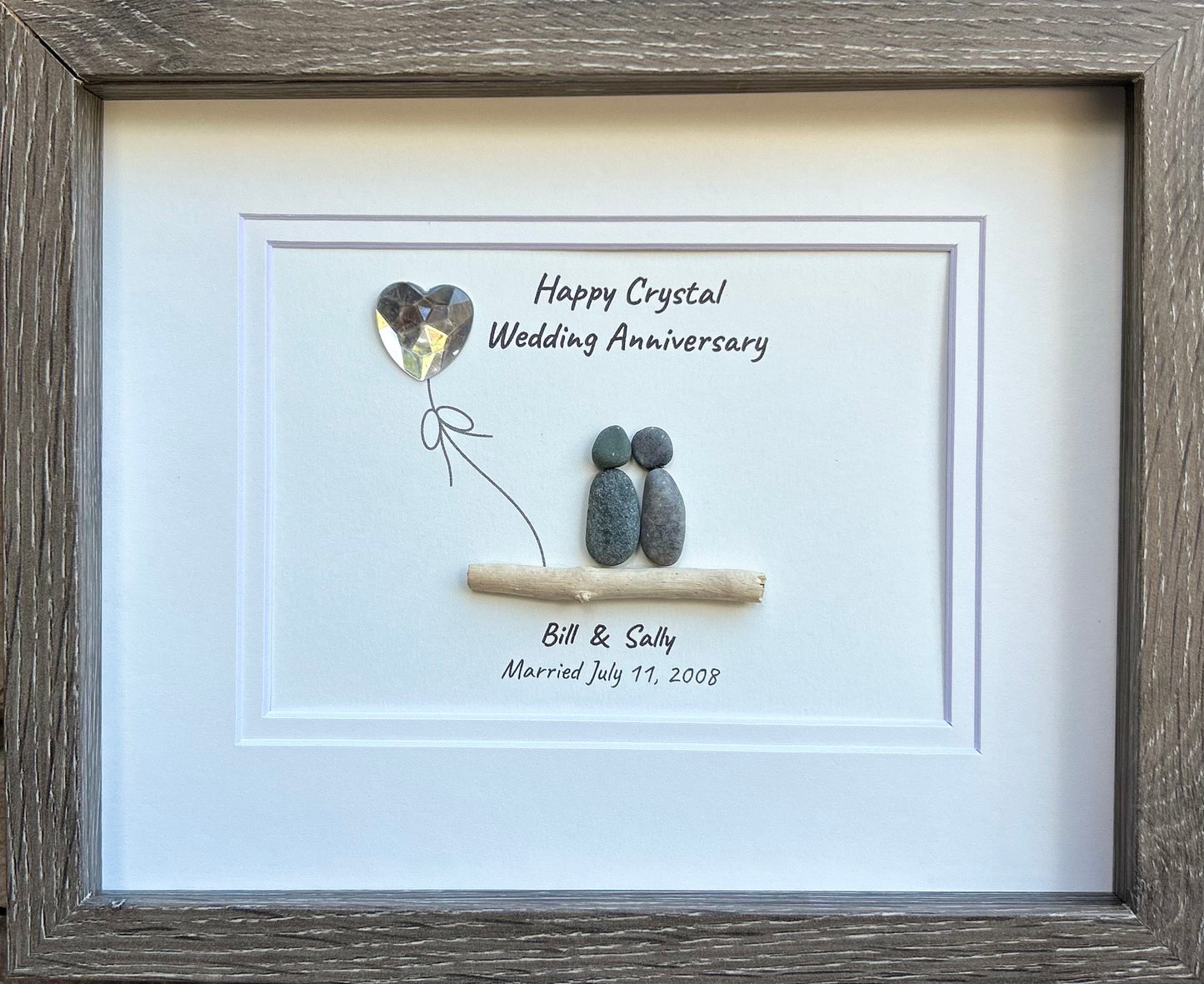 15th Wedding Anniversary Personalized Gift, Crystal Anniversary Pebble Art, 8x10 Framed Anniversary Gift for Wife, Husband, Parents