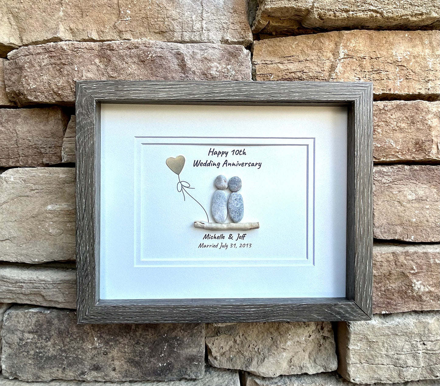 10th Wedding Anniversary Personalized Gift, Tin 10 Year Anniversary Art, 8x10 Handmade Pebble Art Gift for Wife, Husband, Friends