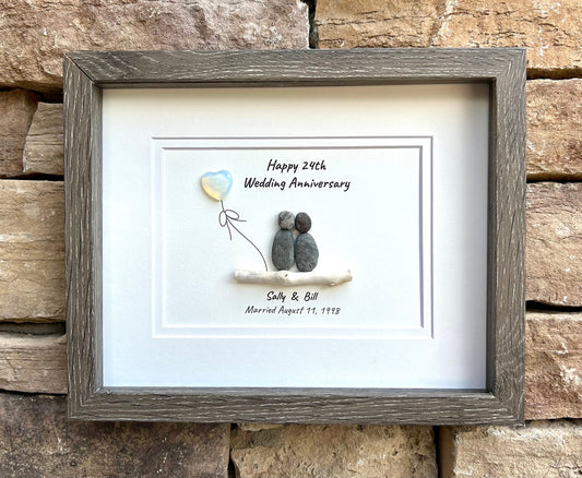 24th Opal Wedding Anniversary Personalized Gift, 8 x 10” Custom Pebble Art Gift for Parents, Wife, Husband, Friends