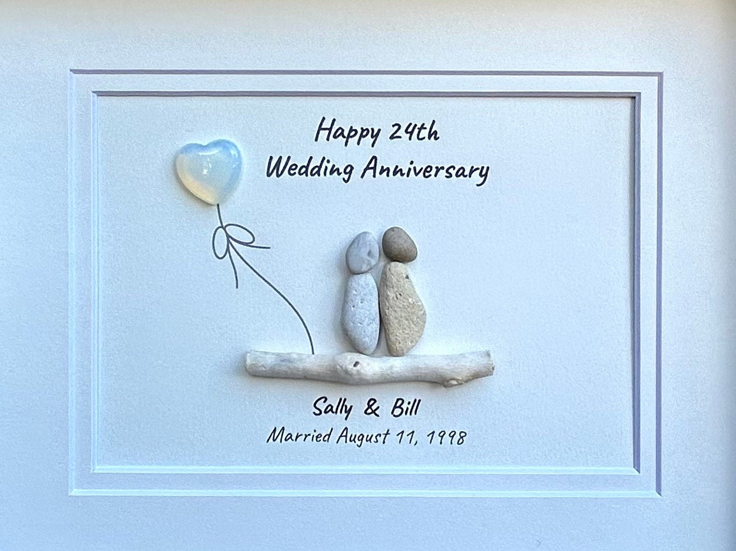 24th Opal Wedding Anniversary Personalized Gift, 8 x 10” Custom Pebble Art Gift for Parents, Wife, Husband, Friends