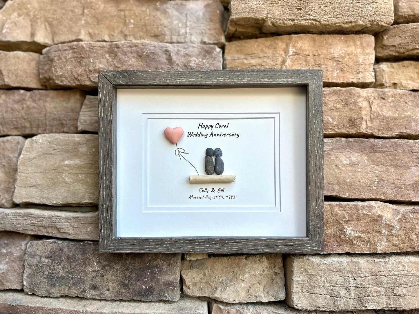 35th Coral Wedding Anniversary Personalized Gift, Custom Framed Anniversary Pebble Art, Anniversary Gift for Wife, Husband, Parents,