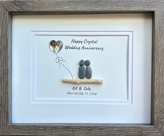 15th Wedding Anniversary Personalized Gift, Crystal Anniversary Pebble Art, 8x10 Framed Anniversary Gift for Wife, Husband, Parents