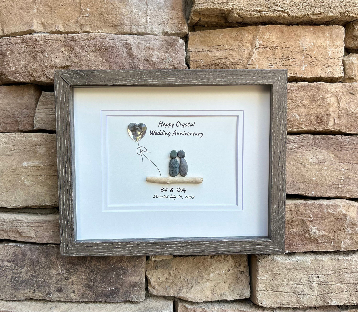 15th Wedding Anniversary Personalized Gift, Crystal Anniversary Pebble Art, 8x10 Framed Anniversary Gift for Wife, Husband, Parents