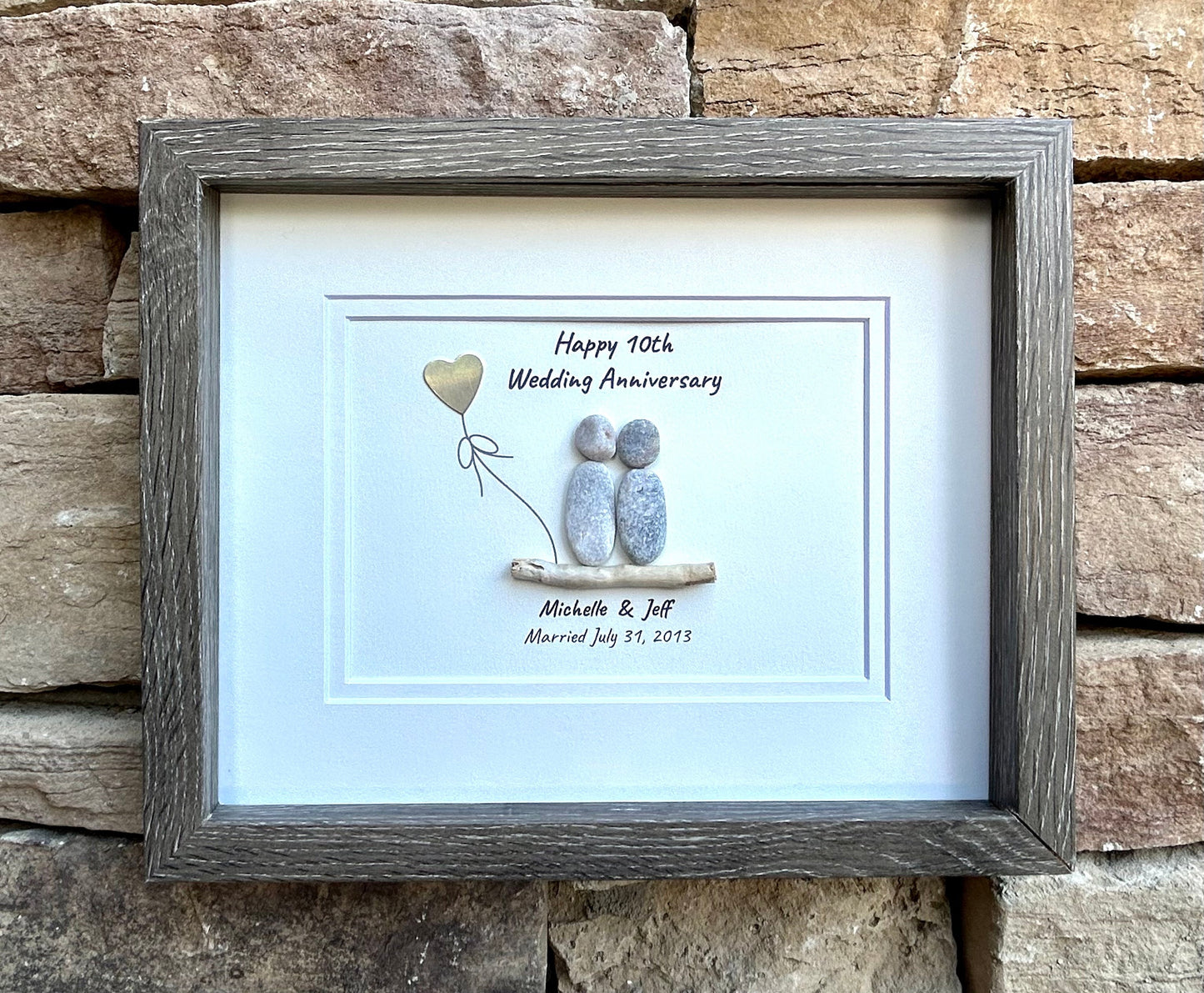 10th Wedding Anniversary Personalized Gift, Tin 10 Year Anniversary Art, 8x10 Handmade Pebble Art Gift for Wife, Husband, Friends