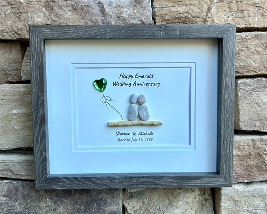 55th Wedding Anniversary Personalized Pebble Art, 8x10” Emerald Anniversary Gift for Parents, Wife, Husband, Friends